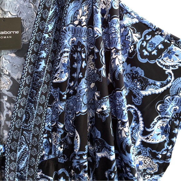 1X NWT Liz Claiborne Topper Kimono Top Dolman Blouse Boho Blue Black - Picture 7 of 7